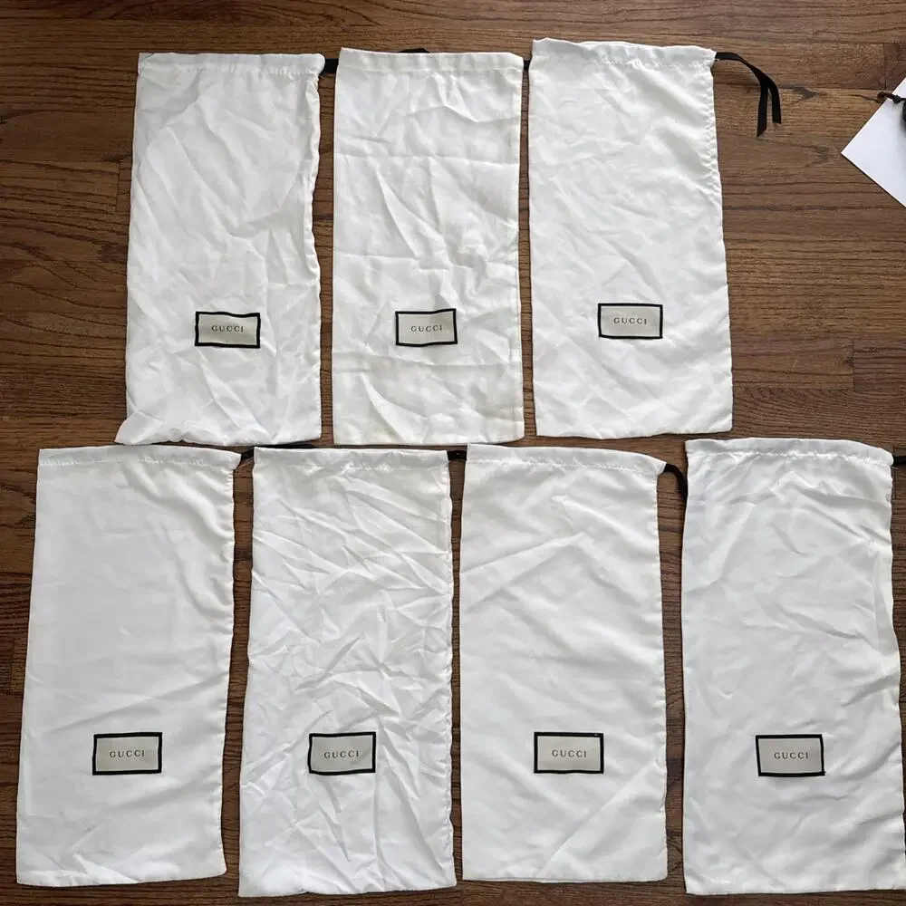 Lot of 7 Gucci White Satin Drawstring Dust Bags for Shoes Accessories 17x8”
